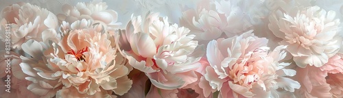 Light pink peonies in full bloom with a blurred background.