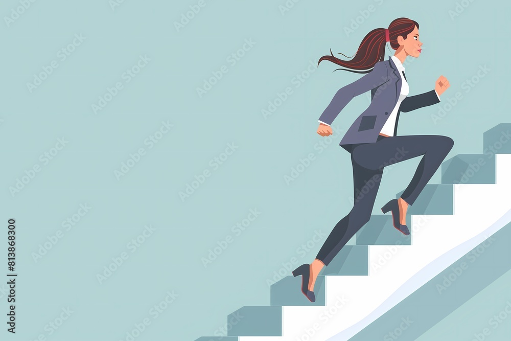 illustration of a side view of a businesswoman running up the stairs with copy space illustration of a side view of a businesswoman running up the stairs with copy space