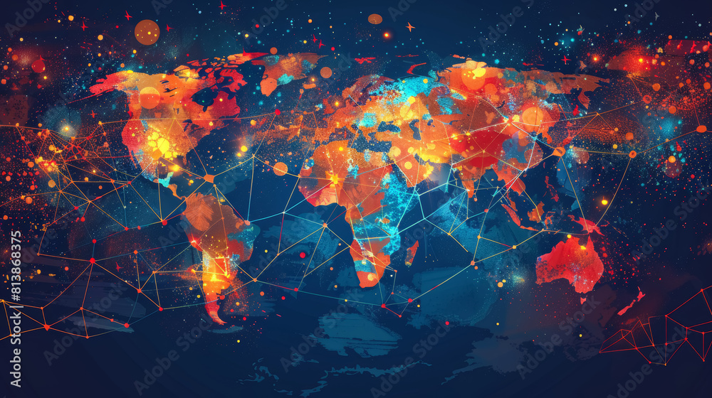 Fototapeta premium Global Champion Cup Tournament Connectivity Map Illustrating Worldwide Unity
