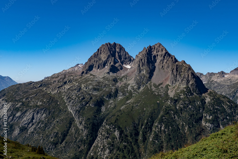 The Aiguille de Mesure and the Aiguille de la Tête Plate from the climb towards the Aiguillette des Posettes The Aiguille de Mesure and the Aiguille de la Tête Plate from the climb towards the Aiguillette des Posettes
