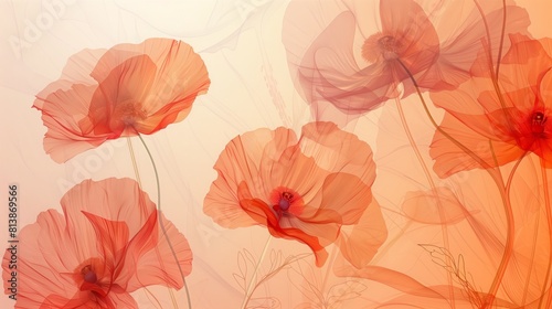 Vibrant red poppies are painted on a clean white background in this bold floral abstract artwork