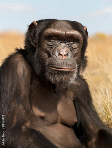 Portrait de Toumaï, Sahelanthropus tchadensis, une espèce d'hominidé qui vivait il y a environ 7 millions d'années à l'époque de la divergence chimpanzé-humain. © Thierry Lombry