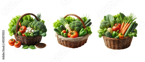 Fresh vegetables in a brown woven basket isolated