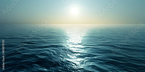 Blue ocean panorama with sun reflection  The vast open sea with clear sky  Ripple wave and calm sea with beautiful sunlight