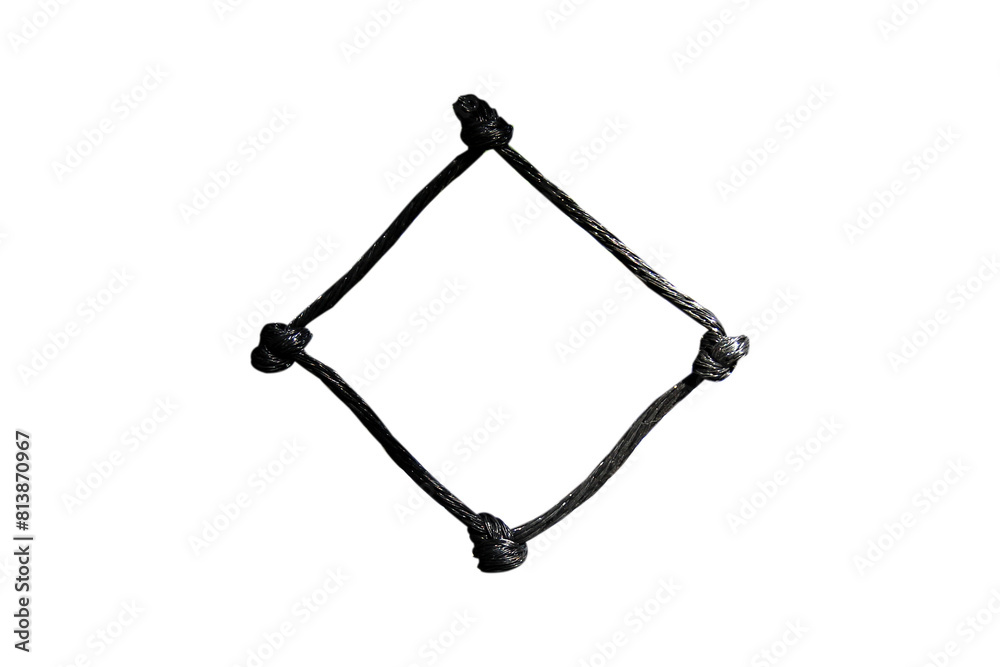 Black rope tied into a square isolated on white background. Black rope tied into a square isolated on white background.