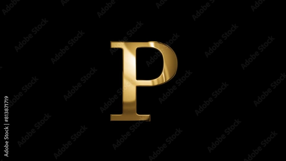 Golden letter P with alpha channel, golden alphabet