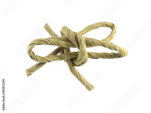 brown paper rope isolated on white background.