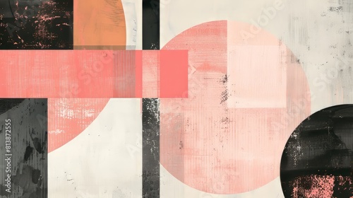 Pink and black geometric shapes on a white background.