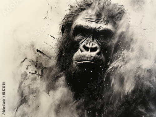 illustration of a gorilla in black over a white background