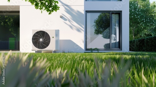 AC compressor installed outside the house, healthy living concept