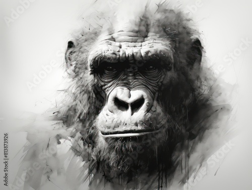 illustration of a gorilla in black over a white background © marco