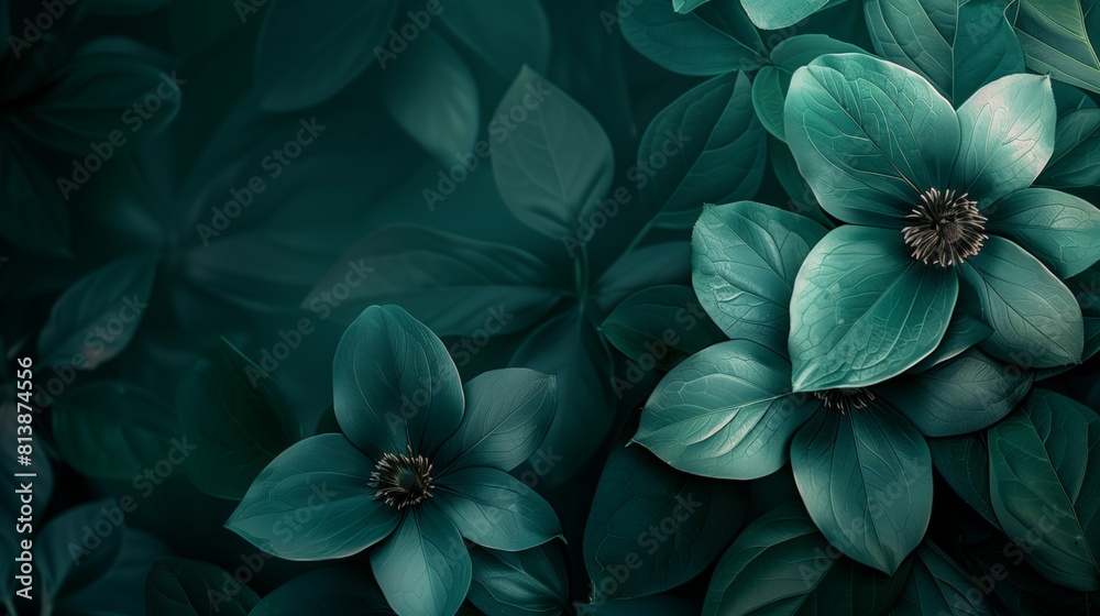 Green flowers stand out against a dark backdrop, creating a striking contrast in a bold floral abstract composition Green flowers stand out against a dark backdrop, creating a striking contrast in a bold floral abstract composition