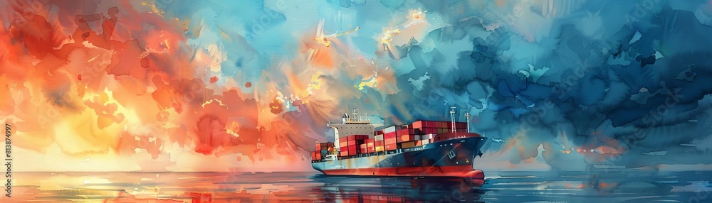 Obraz premium A large container ship sails on a calm sea