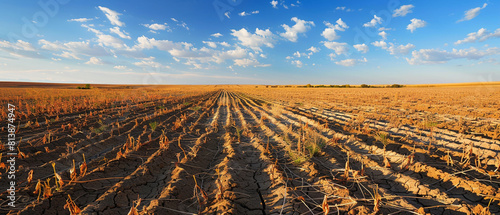 arid summer field showing stark environmental contrasts
