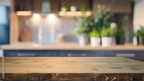 Kitchen area mockup background, table for drinks or food display