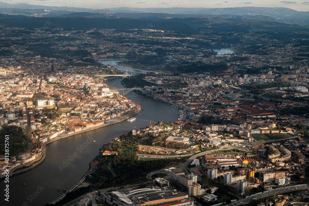 Fototapeta premium View from the window of an airplane from Porto in Portugal, aerial view