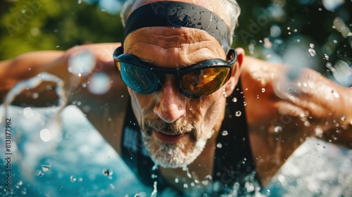  White man practicing triathlon sport, person is focused and enjoying the sport, sports photography, generative ai