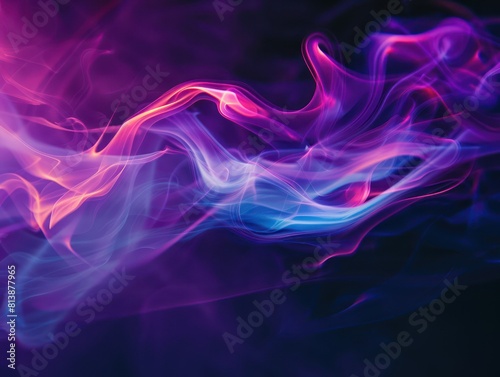 abstract light waves glowing in cyan, indigo and purple colors in a dark background © marco