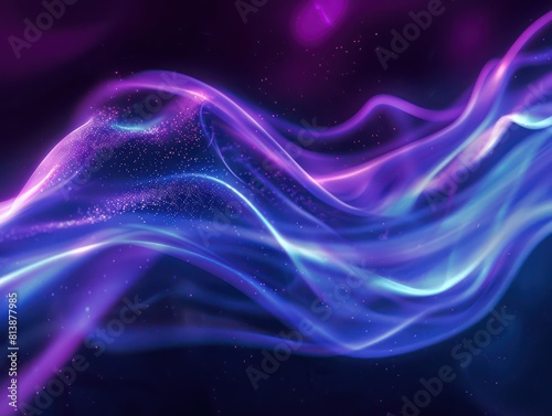 abstract light waves glowing in cyan  indigo and purple colors in a dark background