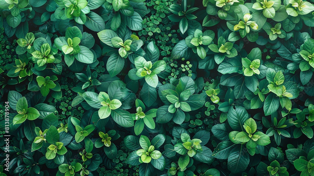 Woodland canopy, aerial view, deep green hues, detailed foliage, seamless pattern, ideal for an environmental magazine cover Woodland canopy, aerial view, deep green hues, detailed foliage, seamless pattern, ideal for an environmental magazine cover