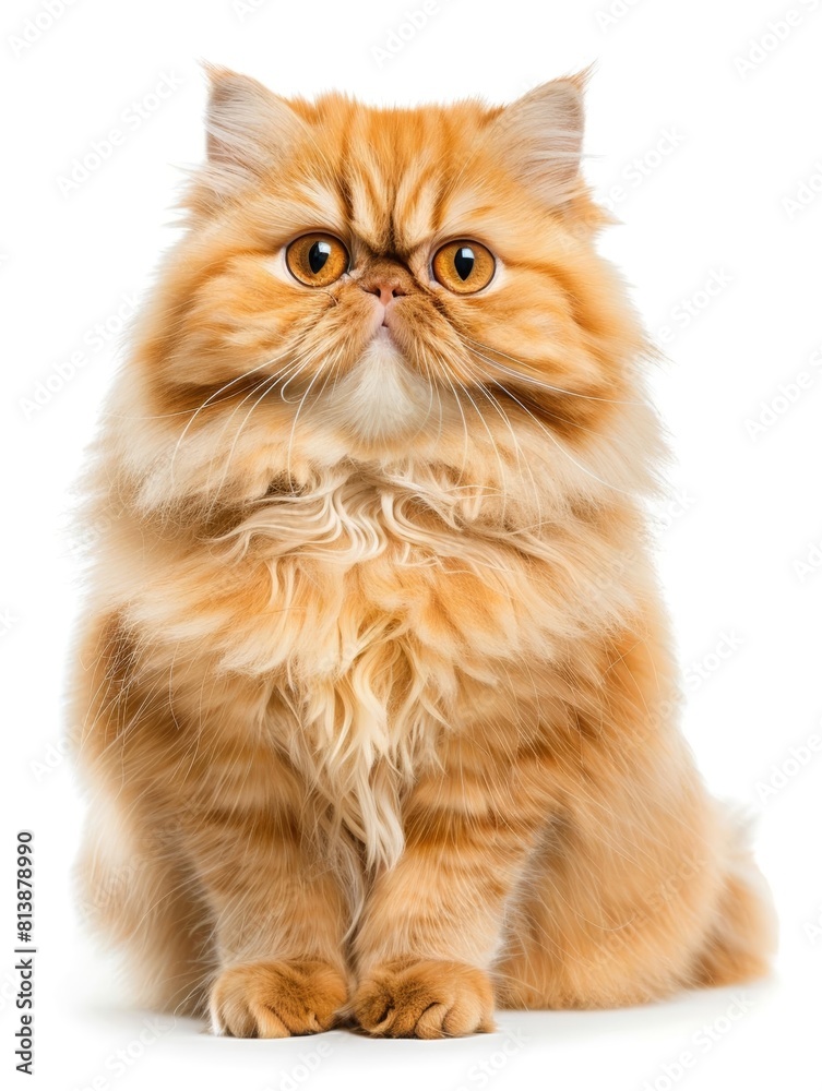 Persian Persian kitten with a long, luxurious coat and sweet expression, showing its gentle personality, isolated on white background.
