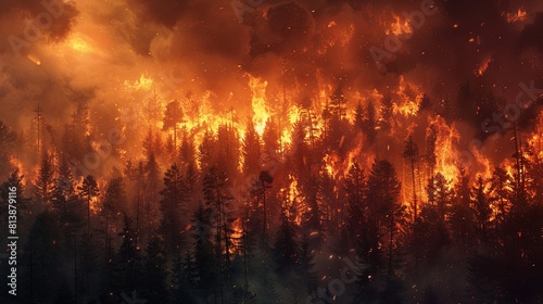 The forest fire is spreading quickly, consuming everything in its path