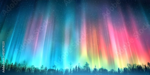 Vibrant aurora lights up the night sky with colorful bursts and dancing stars. Concept Night Sky Photography, Aurora Borealis, Colorful Lights, Nature's Spectacle photo
