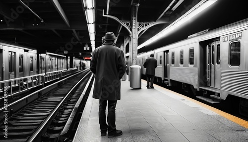 street photography man waiting for the train in new york , uk , usa germany created with generative ai