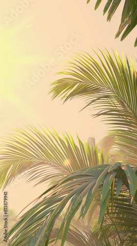 background picture of a idyllic summer atmosphere with palm trees  bright light and vibrant pastel colors