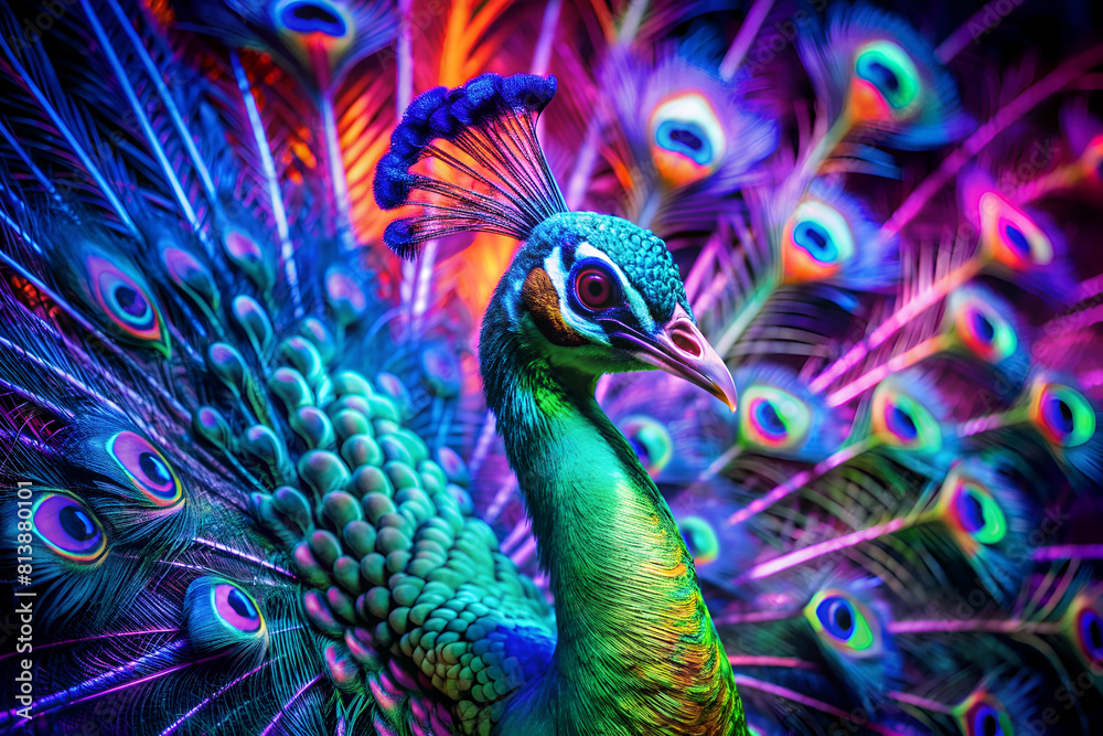 Peacock with Shimmering Neon Feathers Peacock with Shimmering Neon Feathers