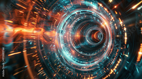 Wallpaper Mural Stunning 3D rendering of a futuristic tunnel of glowing orange and blue neon lights. Torontodigital.ca