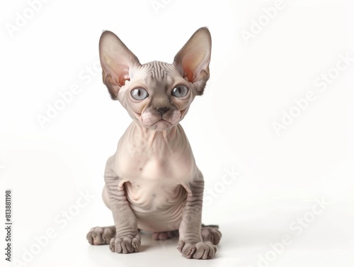 Sphynx A Sphynx kitten, hairless and elegant, with a curious expression, ideal for allergy sufferers, isolated on white background.