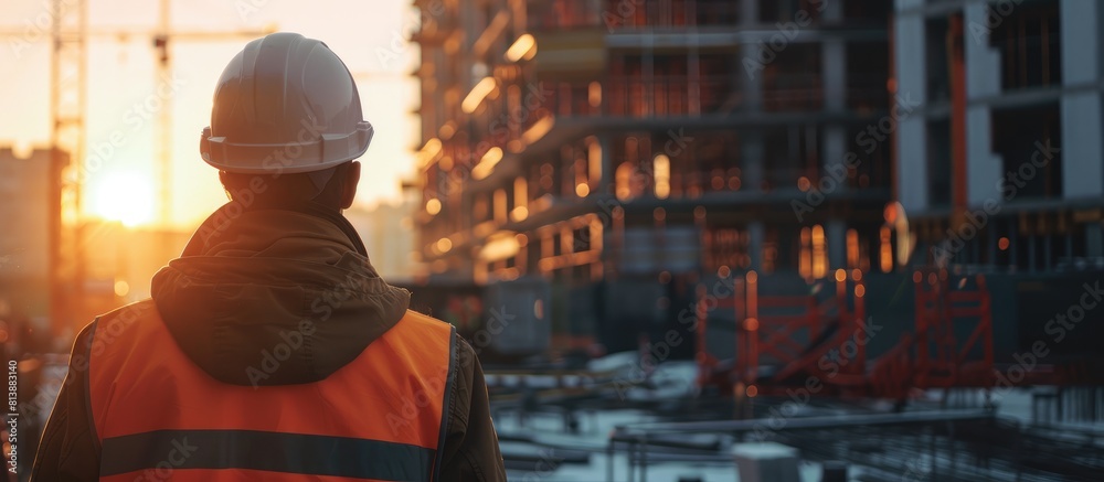 Engineer or constructor watching team of workers and the process of construction. High steel platform, technician worker on construction project. Engineer or constructor watching team of workers and the process of construction. High steel platform, technician worker on construction project.