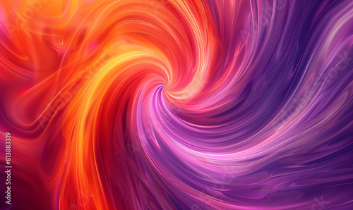 The expressive, orange-violet liquid, wavy, spiral abstract background attracts attention with its intensity and dynamic movement, creating a mesmerizing visual effect.