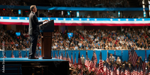 Wallpaper Mural businessman standing at a podium on stage at a political convention Torontodigital.ca