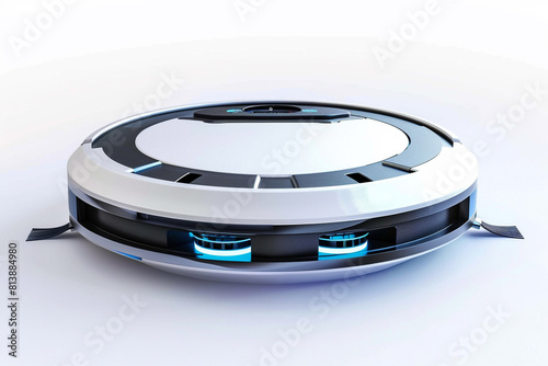 A robotic vacuum cleaner with advanced mapping technology and virtual boundaries isolated on a solid white background.