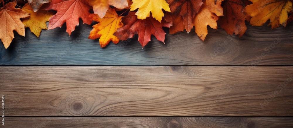 Copy space image of autumn leaves on a wooden background Copy space image of autumn leaves on a wooden background