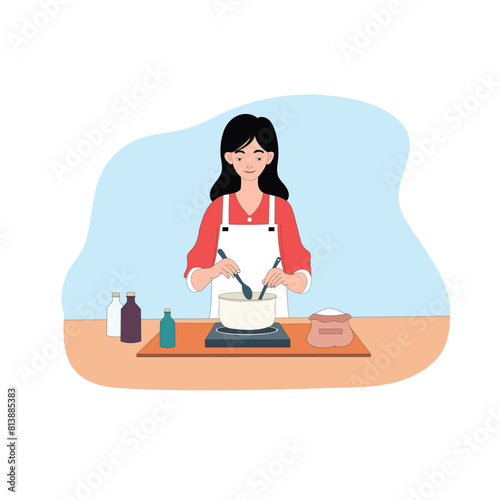 Mother cooking illustration design concept. Illustration for websites, landing pages, mobile applications, posters and banners. Trendy flat vector illustration