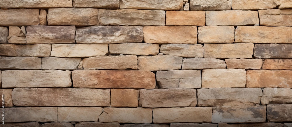 A visually appealing copy space image of a natural stone brick wall with visible joints A visually appealing copy space image of a natural stone brick wall with visible joints