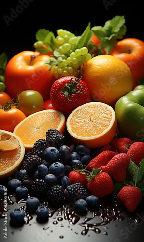 Healthy eating ingredients  fresh vegetables  fruits and superfood. Nutrition  diet  vegan food concept 