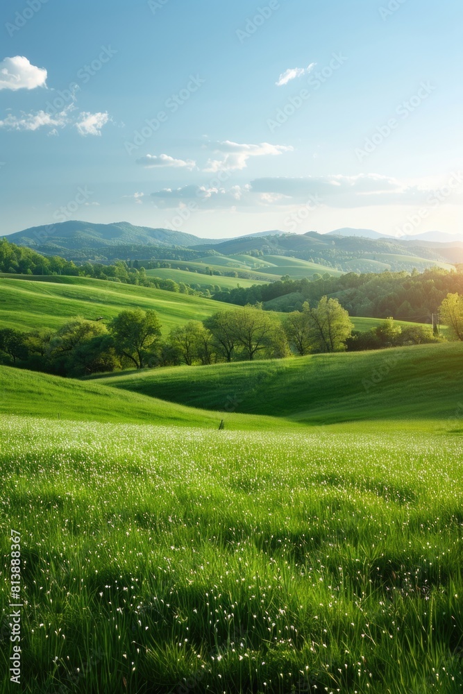 Expansive View of Green Fields and Wildflowers in Tuscany Expansive View of Green Fields and Wildflowers in Tuscany