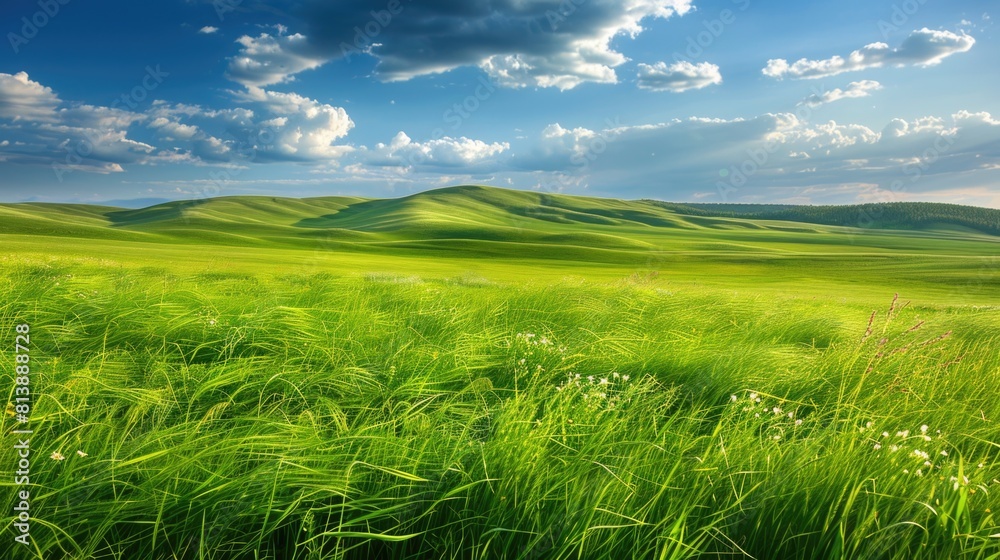 Fototapeta premium Verdant Rolling Hills Under a Cloudy Sky