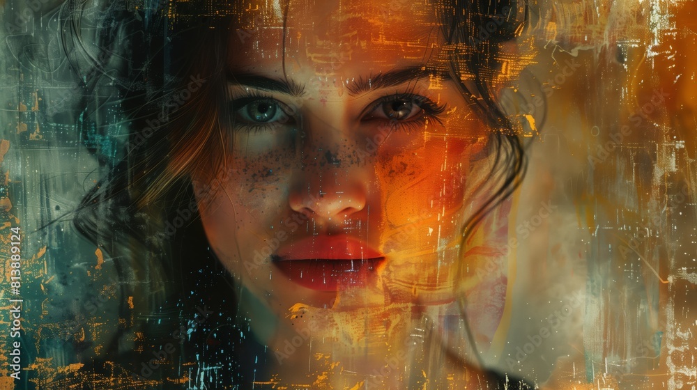 This digital painting depicts the detailed features of a womans face, highlighting her expressions This digital painting depicts the detailed features of a womans face, highlighting her expressions