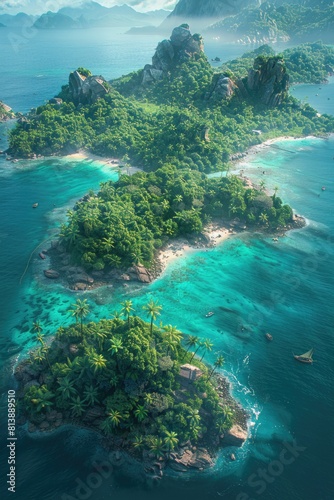 Tropical Archipelago Paradise with Lush Greenery and Crystal Clear Bays