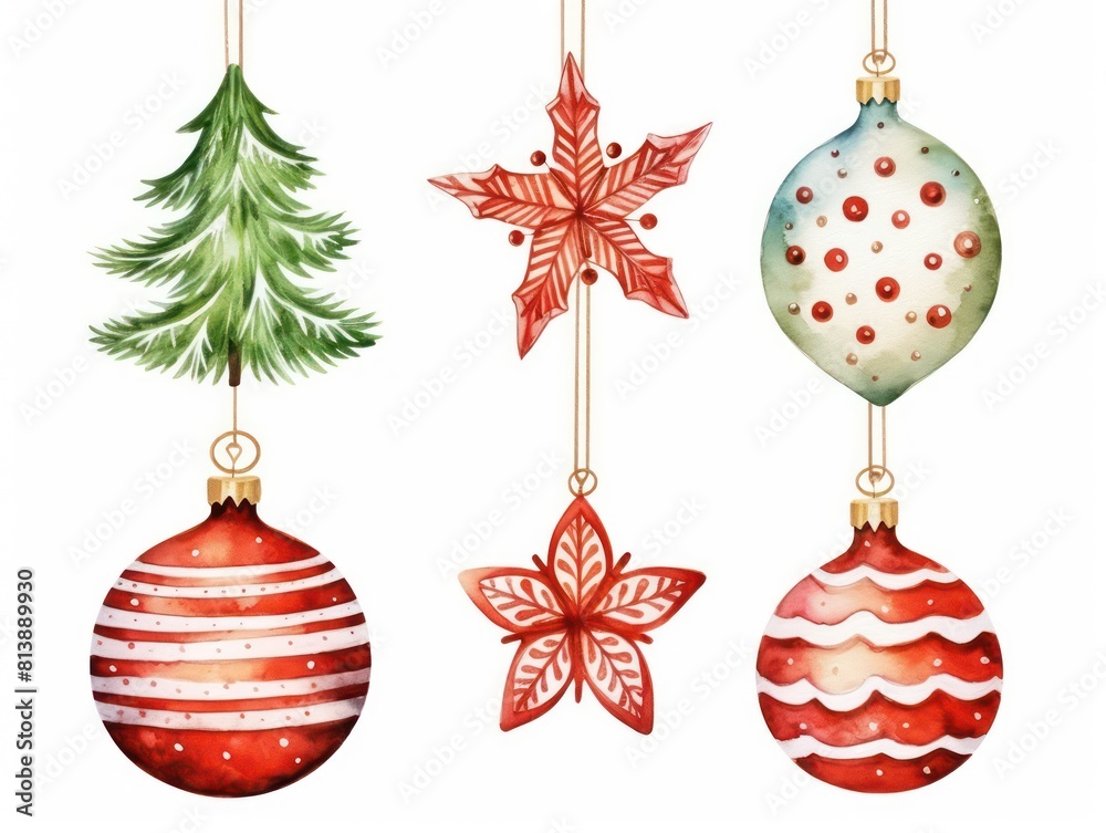 realistic Christmas clipart, watercolor elements isolated on white background