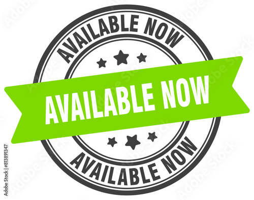 available now stamp. available now label on transparent background. round sign