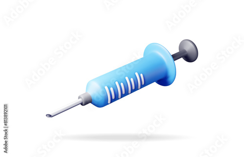 3d syringe icon isolated on white background. Render medical plastic vaccination syringe. Injection syringe needles. Healthcare hospital medical diagnostics. Urgency emergency. Vector illustration
