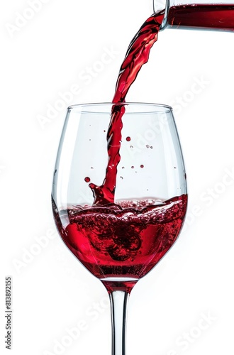 red wine pouring into a glass on a white background