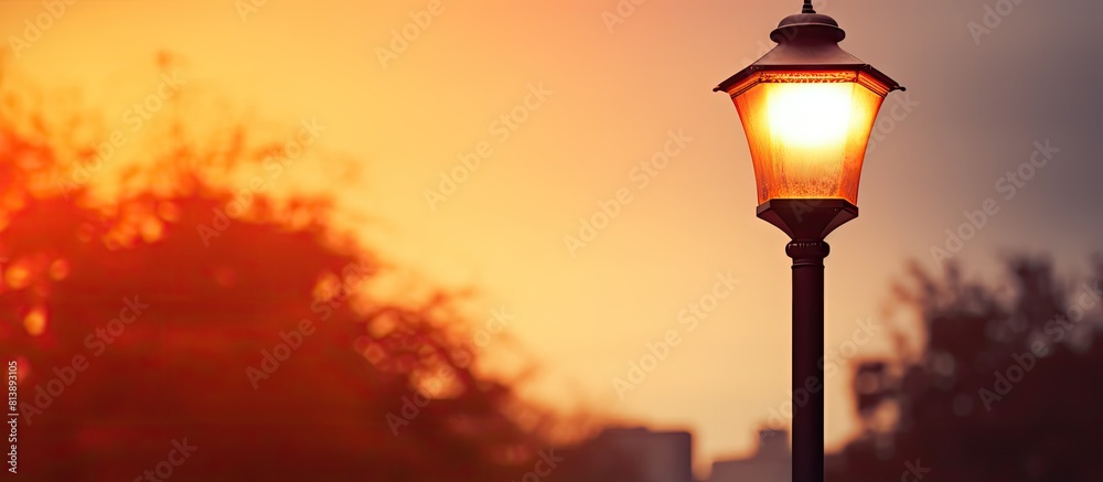 A streetlight glowing in the sunset with available copy space for adding text or images A streetlight glowing in the sunset with available copy space for adding text or images