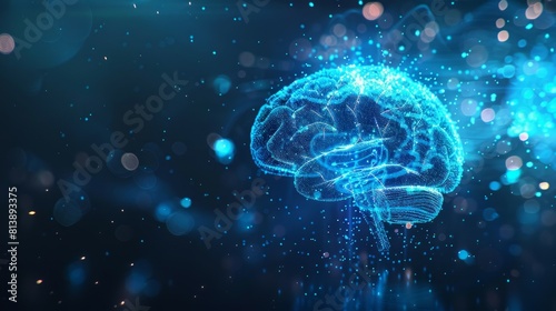 Digital glowing blue light brain human organ.